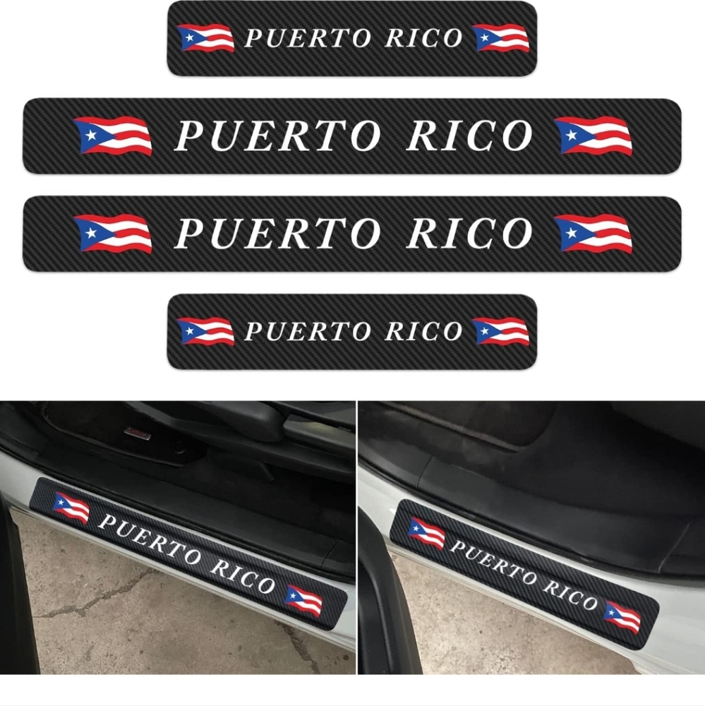 4 PIECE Puerto Rico Puerto Rican flag car door sill carbon fiber liners